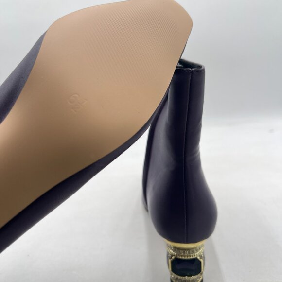 Purple Gorgeous Low Chunky Crystal Heel Ankle Boots Square Toe Side Zip Boot - Picture 6 of 8